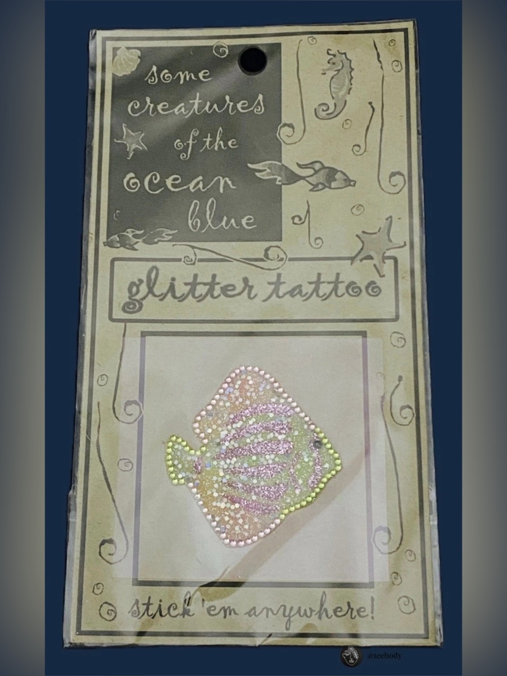 VTG Y2K World End Imports Ocean Glitter Tattoo Fish NOS New